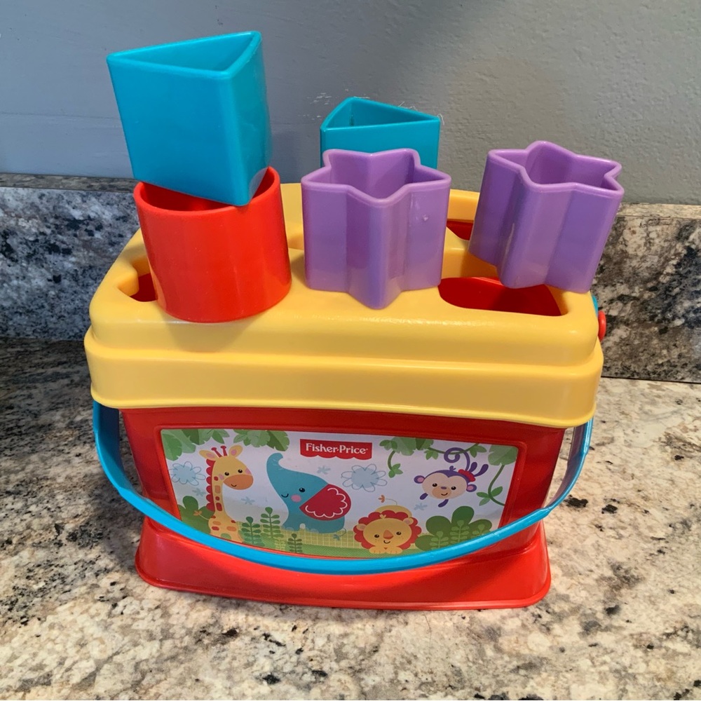 Vintage Fisher Price Baby’s First Blocks Sorter Set Blocks and Carrying Crate
